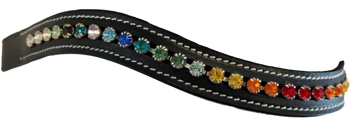 Equitem Rainbow Crystal Bling Wave Leather English Browband (Cob 15