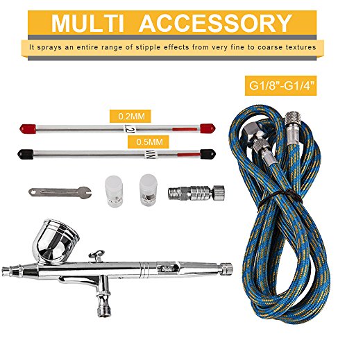 130K Airbrush Kit,Fy-Light Dual Action Air Brush Kit Spray Gun Air Hose with 0.2mm/0.3mm/0.5mm Needle for Complete Set for General-Purpose Art-and-Craft Projects Tattoo Makeup Nail Model-Railroad