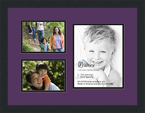 ArtToFrames Collage Photo Frame Double Mat with 1-8x10 and 2-5x7 Openings and Satin Black Frame