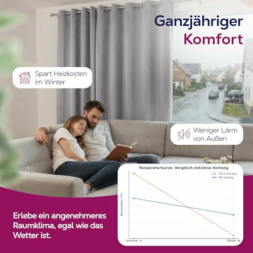 BEAUTEX Verdunkelungsgardine mit Ösen, Blackout Ösenschal Blickdicht abdunkelnd, Größe und Farbe wählbar (Breite: 140 cm, Höhe: 225 cm, Hellgrau)