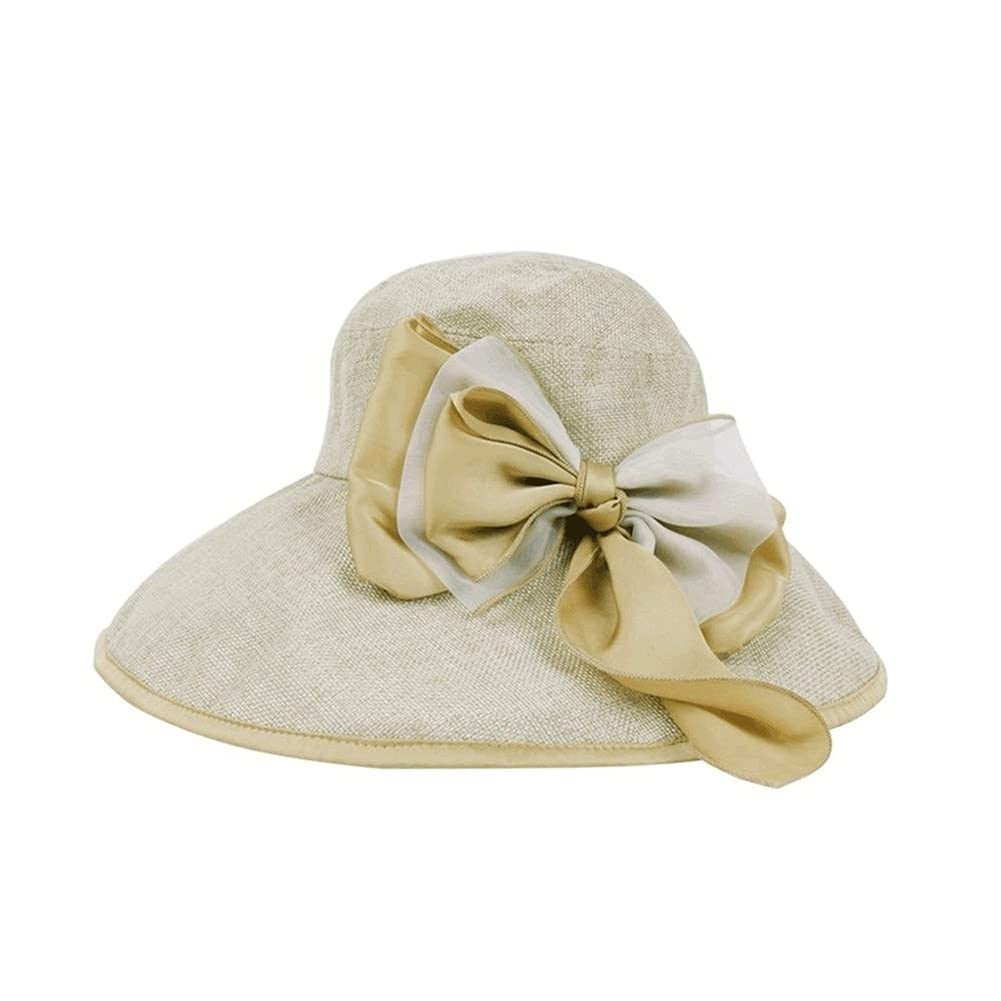 Mujeres Verano de ala Ancha Sombreros para el Sol Sombreros de protección Solar Lino Crimping Brim Caps Travel Beach Cap (Color : D, Size : Mcode) (A Mcode)