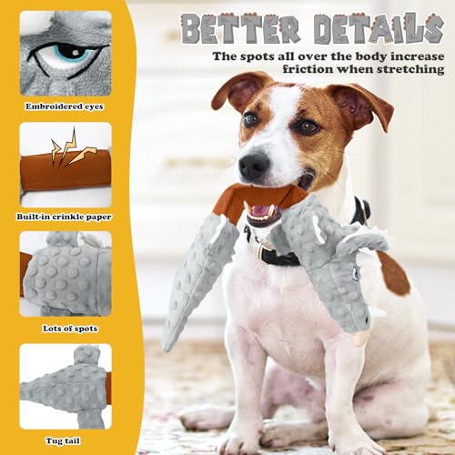 ROSAUI Hundespielzeug für große Hunde, großes interaktives Hunde Spielzeug, quietschendes Hundespielzeug Dinosaurier, Plüsch Hunde Spielzeug für kleine, mittlere und große Hunde.