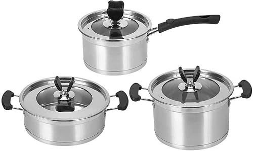 Miniatura 1 de Juego de utensilios de cocina juego de 3 ollas y sartenes de acero inoxidable olla de sopa para leche sartenes para cocinar en casa