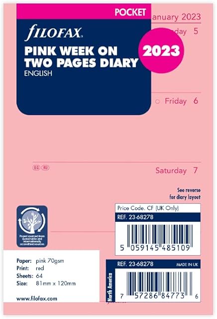 Filofax Pocket week on two pages English 2023 diary - pink