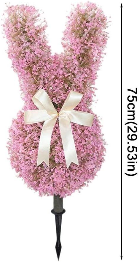 Easter Artificial Bunny Shaped Topiary Trees with Ground Spike,29.53" Pink Lifelike Easter Bunny Topiary Tree,Spring Faux Boxwood Topiarys Rabbit Bushes Potted Fake Shrubs for Garden Patio Outdoor