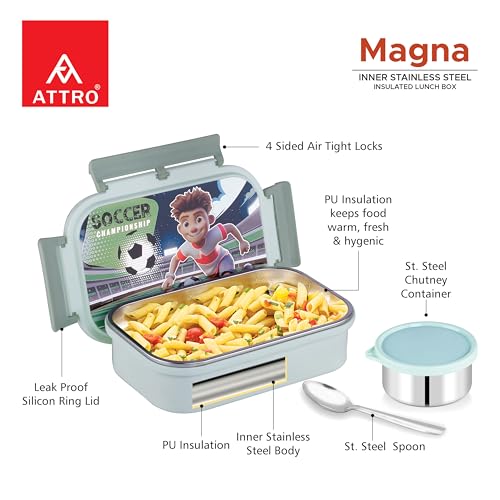 Image of ATTRO Prime Magna Lunch Box with Sipstar Water Bottle, School Tiffin Combo-Green