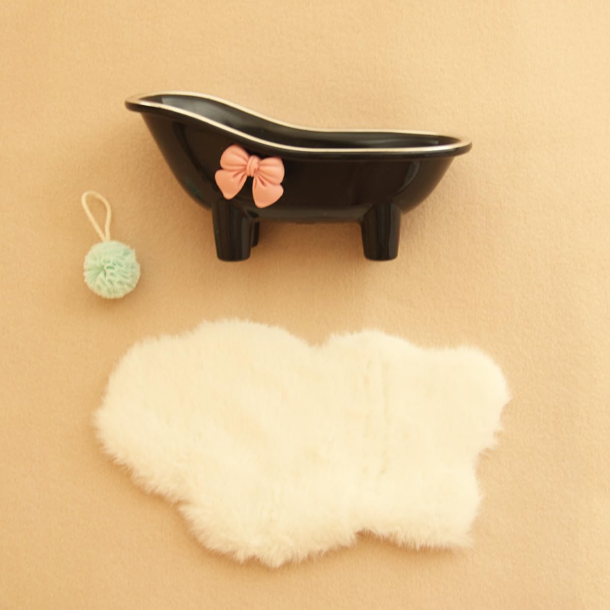 Mini vasca da bagno in miniatura per casa delle bambole, 1:12, in plastica bianca, mini vasca da bagno con palla da bagno blu, accessorio per mobili in miniatura per casa delle bambole e