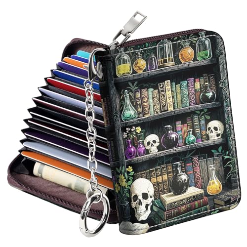 Image of Mayski Credit Card Holder, Zipper Credit Card Wallet for Women, Small Accordion Card Cases Holder, KeyChain Wallet, Business Card Holder(Bookshelf 01)