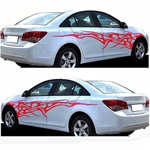 Bininbox 1 Set Car Body Side Truck Decal Vinyl Flame Graphics Racing Stripes Sticker Universal (Red) #TOP8