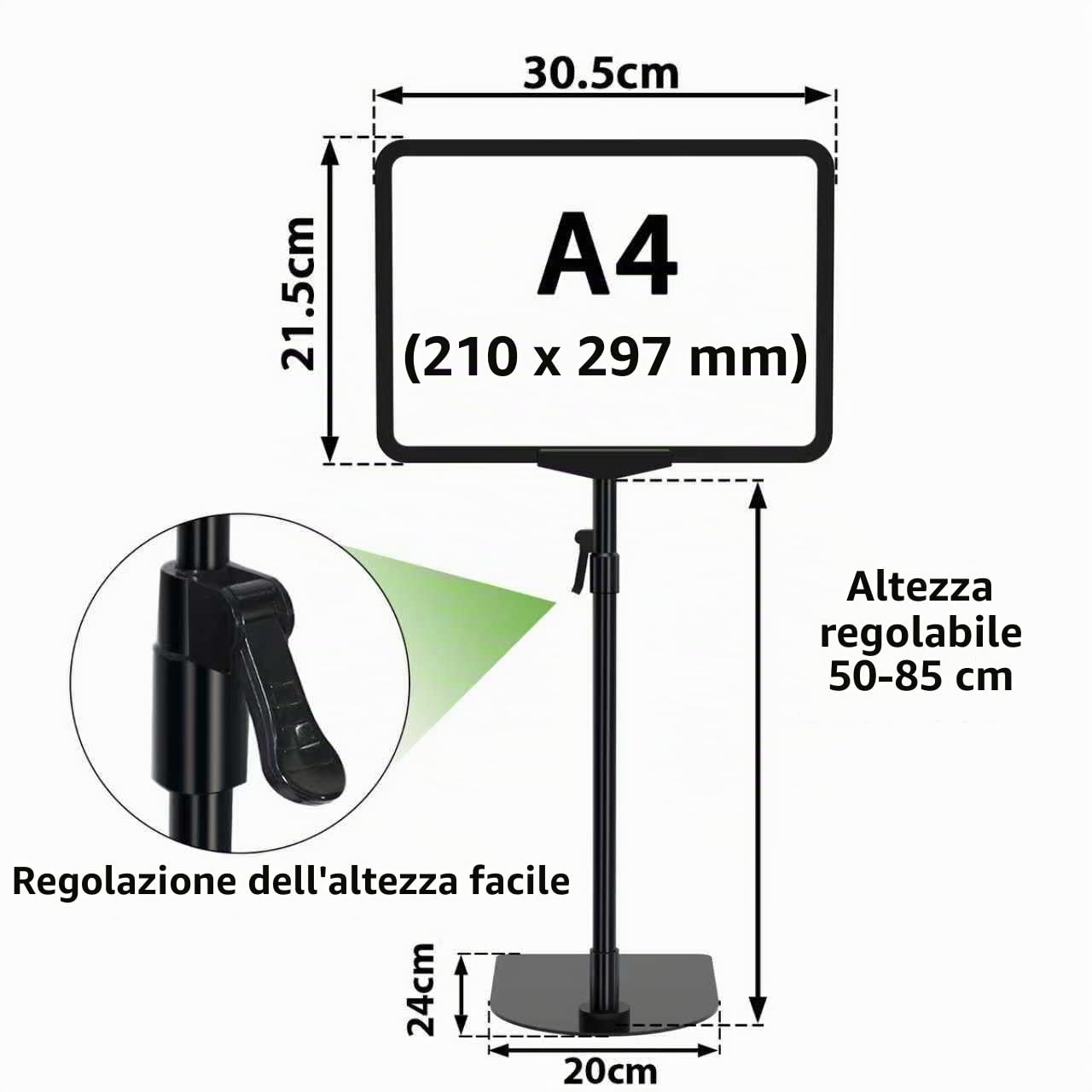 2 Confezione di supporti per poster A4 regolabili, supporto per cartelli riutilizzabile per pubblicità, menu aziendale, supporto per display per visualizzazione verticale e orizzontale