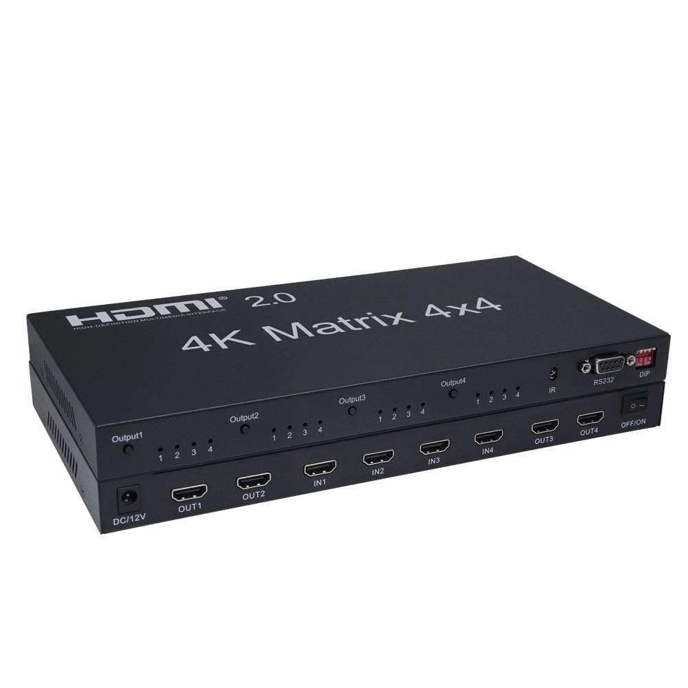 2.0 HDMI Matrix 4x4 4K @ 60Hz RGB/YUV 4：4：4 Switch Splitter 4 Ingressi 4 Uscita tramite RS232 o telecomando IR