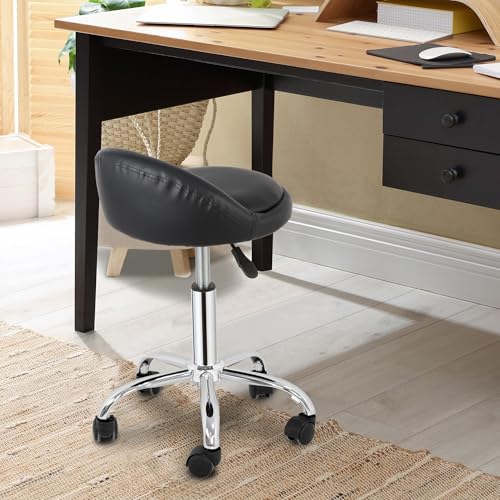 Image of Nova Microdermabrasion Rolling Stool with Wheels Swivel Salon Stool Adjustable Drafting Tattoo Office Chair for Massage Bar Kitchen Spa Shop with Thick Cushion (Black)