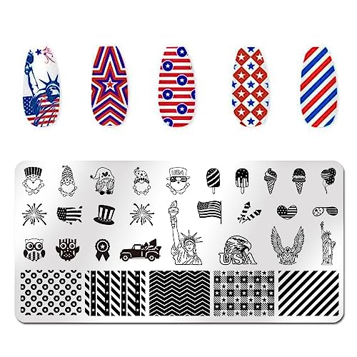 SILPECWEE Kit de placas de estampagem de unhas de 4 de julho de 6 peças - estênceis de carimbo de de