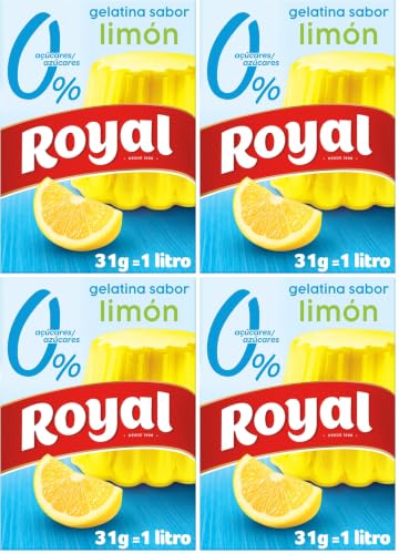 Royal Gelatina Sabor Limón 0%, Preparado en Polvo Sin Azúcar, Pack 31 g (Paquete de 4)