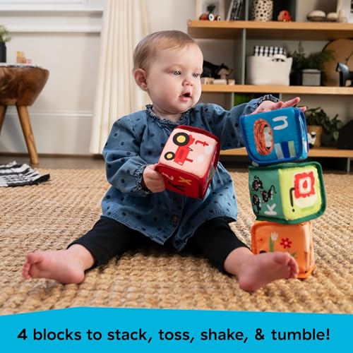 Baby Einstein Alpha Stacks Baby Learning Blocks, Soft, Multisensory Stacking Toys with Letters A-Z, Animals, Colors & Textures, Set of 4, Ages 3 Months+ - Image 4