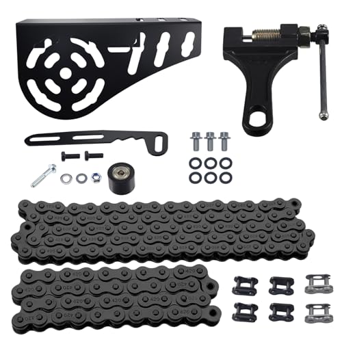 Mini Bike Chain Guard Cover 420 Chain 42 &amp; 90 Link with Chain Tensioner Kit