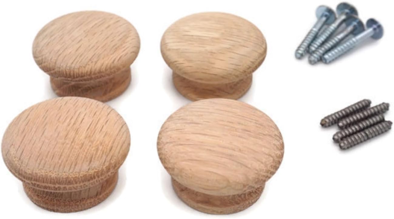 Solid Oak Wood Furniture Knob Cabinet Knobs - 5 Different Sizes from 3/4" to 1-3/4"- Available in 2-4-8 Packs (2, 3/4")