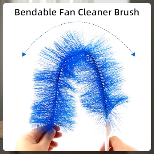Image of 2 Pcs Fan Cleaning Brush, Bendable Washable Fans Cleaner, Microfiber Head Flexible Brush Cleaner for Standing Fan Vent, Air Conditioning Shutters,Ceiling Fan, Blades, Curtains, Air Vents (Blue)
