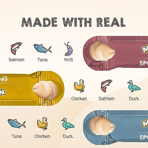 MEOWEE! Savory Spoonables Variety Pack, 12 Count Tube, Triple Flavor Squeezable Lickable Wet Treats for Cats with Built-in Spoon for Less Mess