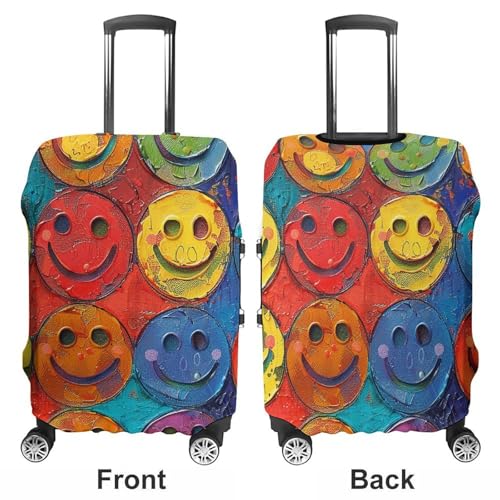 Travel Luggage Cover Suitcase Cover Suitcase Protector Colorful Smiley Face Luggage Covers Washable Baggage Cover Elastic Anti-Scratch Suitcase Case Protector for Adult Personalized Suitcase Covers3
