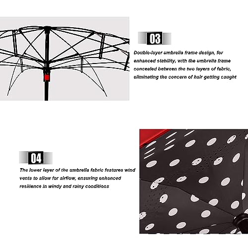 Image of MRTLLOA 40 /49 /56 Inch Oversize Windproof Inverted Reverse Upside Down Umbrella, Golf Size Rain Umbrella, Double Layer, C-Shaped Handle for Men, Women and Kids (Red Dot, 56 Inch)