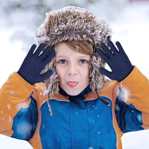 Image of ONESING Kids Knit Gloves - Stretchy Gloves for Boys Girls Winter, Solid Finger Gloves for Children