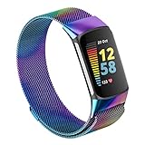 Magnetic Mesh Loop Bands Only Compatible with Fitbit Charge 5 Bands, Metal Adjustable Stainless...