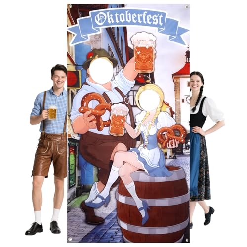 Oktoberfest Decorations Couple Photo Banner,Oktoberfest Party Supplies, Bavarian Style Backdrop Photo Booth Prop, Door Decor Supplies for Party, Festive Accessories