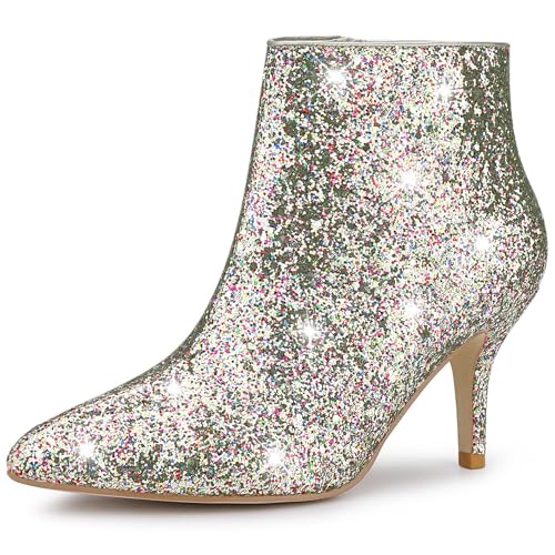 Bottines à paillettes argentées Allegra K avec bout pointu élégant en 39