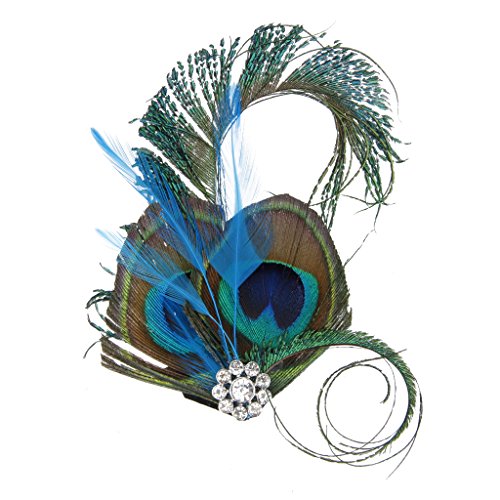 Crystal Rhinestone Peacock Feather Hair Clip Flapper Headpiece Hairpin