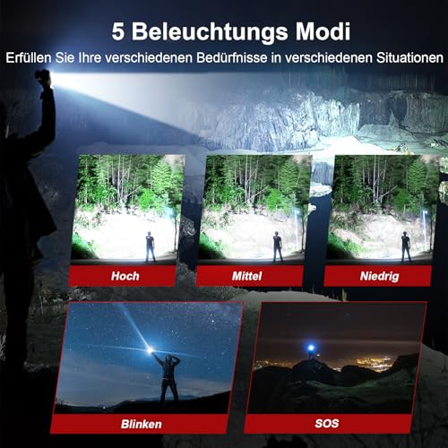 Shadowhawk Taschenlampe Led 500,000 Lumen, Extrem Hell Taschenlampe USB Aufladbar Taktische Taschenlampen Mit holster XHP70.2, IP67 Wasserdicht 5 Lichtmodi für Camping Wandern Notfälle