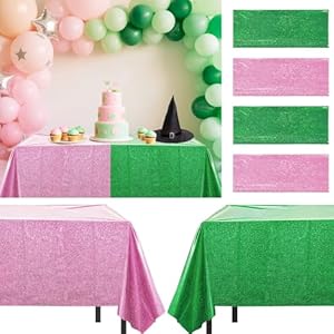 Mantel de decoración de fiesta de cumpleaños de bruja, 4 manteles holográficos rosa y verde de 54 x 108 pulgadas, mantel rectangular de plástico iridiscente para mesa de brujas, suministros de