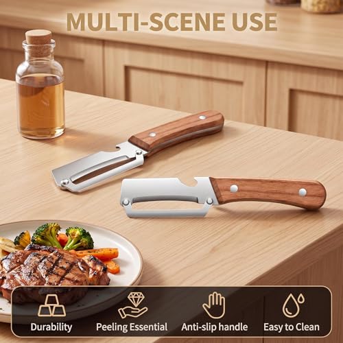 Image of Kitchen Peeler with Bottle Opener - Ergonomic Non-Slip Wooden Handle, Sharp Stainless Steel Blade, 2 in 1 Smooth Glide Vegetable and Fruit Peeler for Home, Camping & Gift Giving