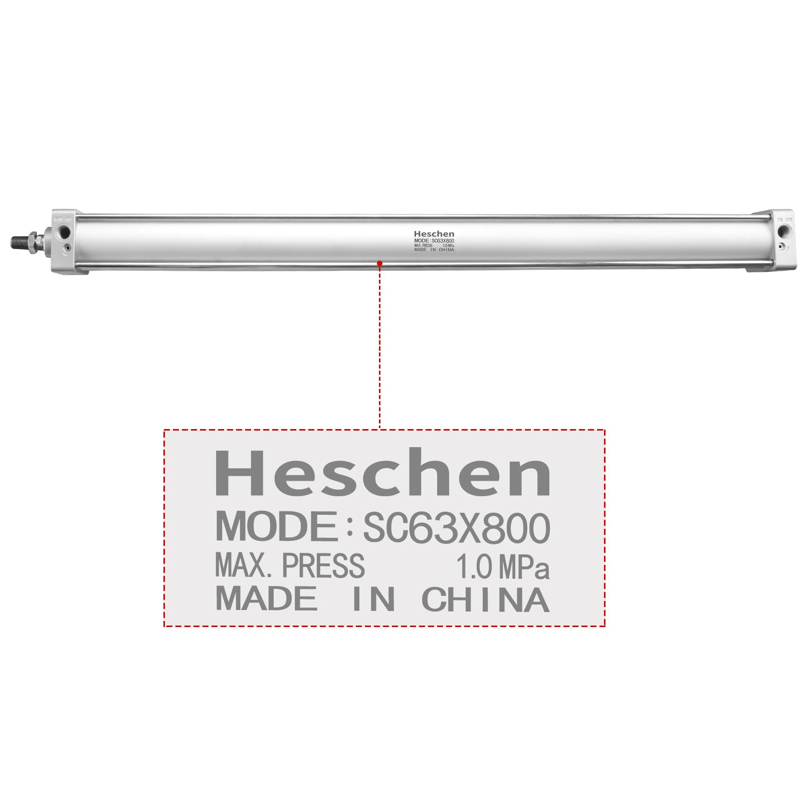 Heschen Cilindro de aire estándar neumático, SC 63-800, puerto PT3/8, orificio de 63 mm, carrera de 800 mm, doble acción
