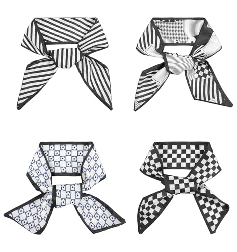 4PCS Purse Scarf for Handbags, Multifunctional Boho Checkered Purse Scarves for Handbags for Women, Suitable for Skinny Hair and Neck Accessories