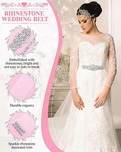 SATINIOR 2 Pieces Rhinestone Bridal Wedding Dress Sash Belt Crystal Diamond Ribbon Wedding Belts for Bridesmaid Dress (White)3