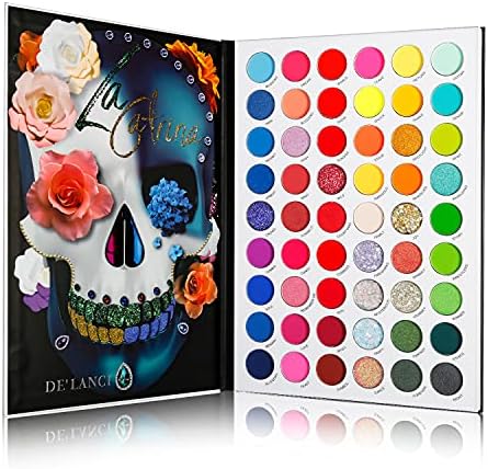 BEUSELF DE'LANCI Highly Pigmented La Catrina Neon Eyeshadow Palette,54 Colors Matte Shimmer Glitter Vibrant Blacklight Makeup Palettes Glow In The Dark Makeup, Blendable Waterproof Rainbow Uv Makeup