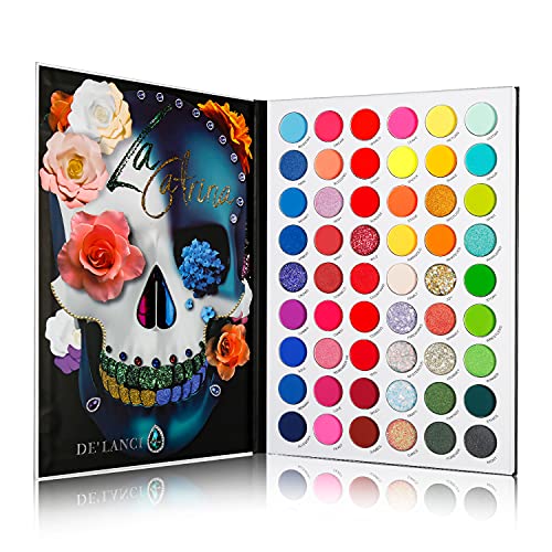 Beuself De'lanci Highly Pigmented La Catrina Neon Eyeshadow Palette,54 Colors Matte Shimmer Glitter Vibrant Blacklight Makeup Palettes Glow In The Dark Makeup, Blendable Waterproof Rainbow Uv Makeup #TOP5