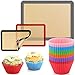 McNory 3 Pièces Tapis De Cuisson En Silicone & Paquet de 24 Moules de Cuisson Réutilisables en Silicone,Cuisson Silicone Anti-adhésif,taille standard,Mini Muffins Cupcakes,pour Macaron/Biscuit/Pâte