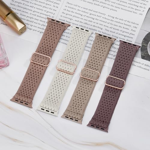 Image of 4 Pack Stretchy Solo Loop Compatible with Apple Watch Bands 38mm 40mm 41mm 42mm 44mm 45mm 46mm 49mm Women Men, Sport Nylon Elastic Straps Wristbands for iWatch Series 11 10 9 8 7 6 5 4 11 Ultra /SE 3 2