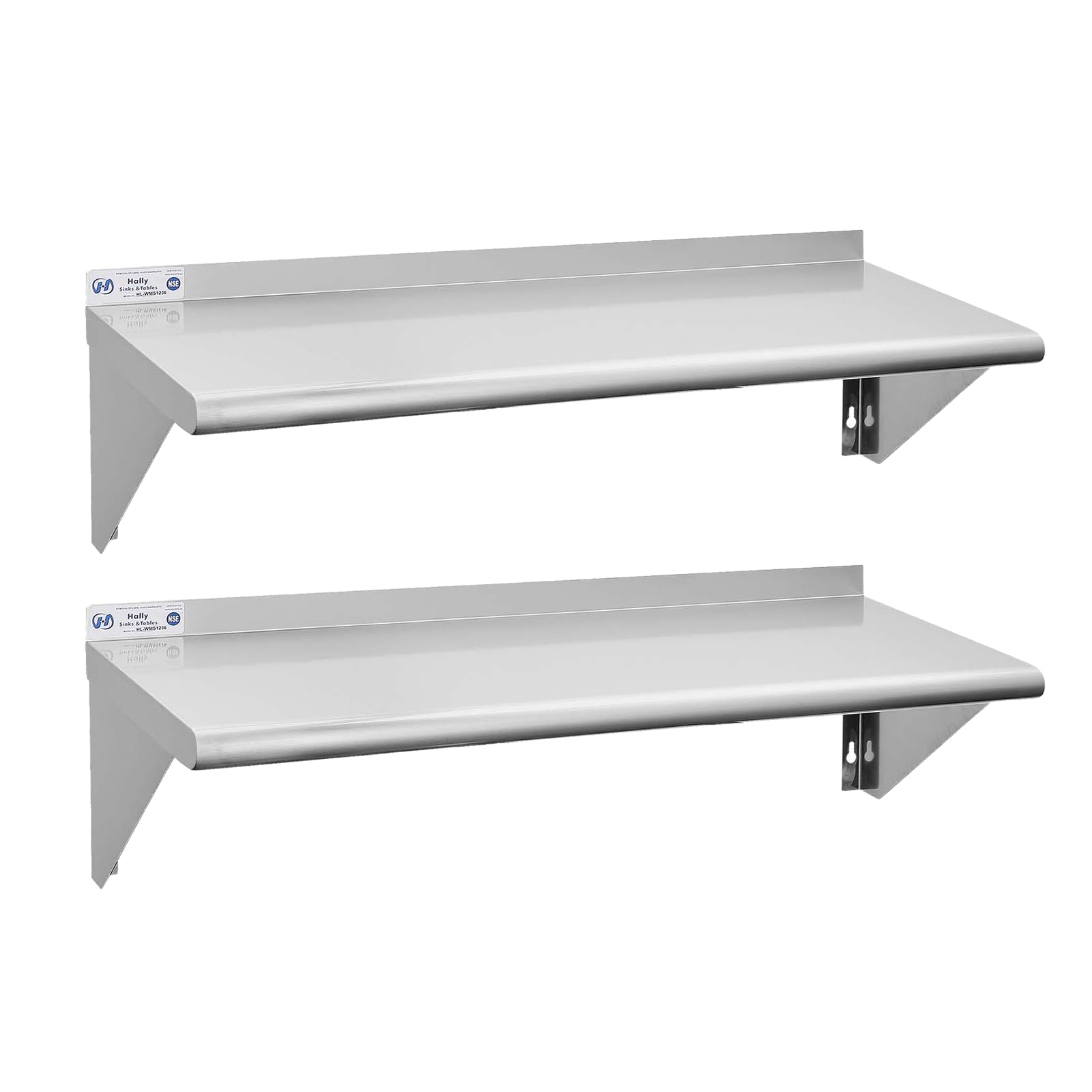 Hally Stainless Steel Shelf 2 Pack Wall Mounted Metal Shelves 12"x36" NSF