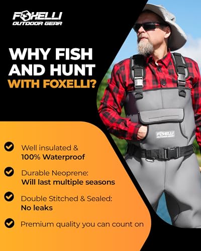 Image of Foxelli Chest Waders, Waterproof 4mm Neoprene Hunting & Fishing Waders for Men & Women with Boots