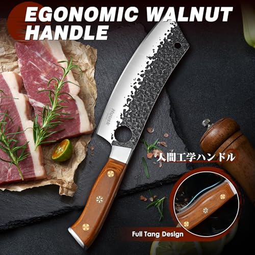 Image of Huusk Butcher Knives for Meat, Hand Forged Carbon Steel Viking Kitchen Knife Set with Roll Bag, Meat Cleaver Chef Knife Sets for Cooking Camping BBQ, Gift for Men Husband