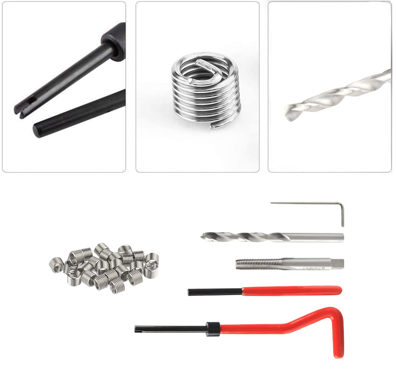 Set di riparazione filettature M6 30 pezzi, set di riparazione filettature, utensile manuale metrico, compatibile, inserto interno a filo, kit elicoidali, manicotto filettato, kit di utensili
