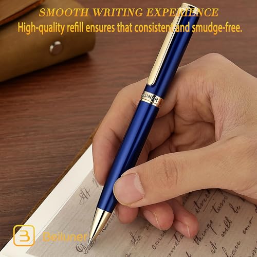 Image of BEILUNER Blue Lacquer Gel Pen - Stunning Luxury Pen with 24K Gold Finish, ADMOK Black Refill, Executive Gift Set for Family & Friends, Writing, Fancy, Office, Retractable Pens