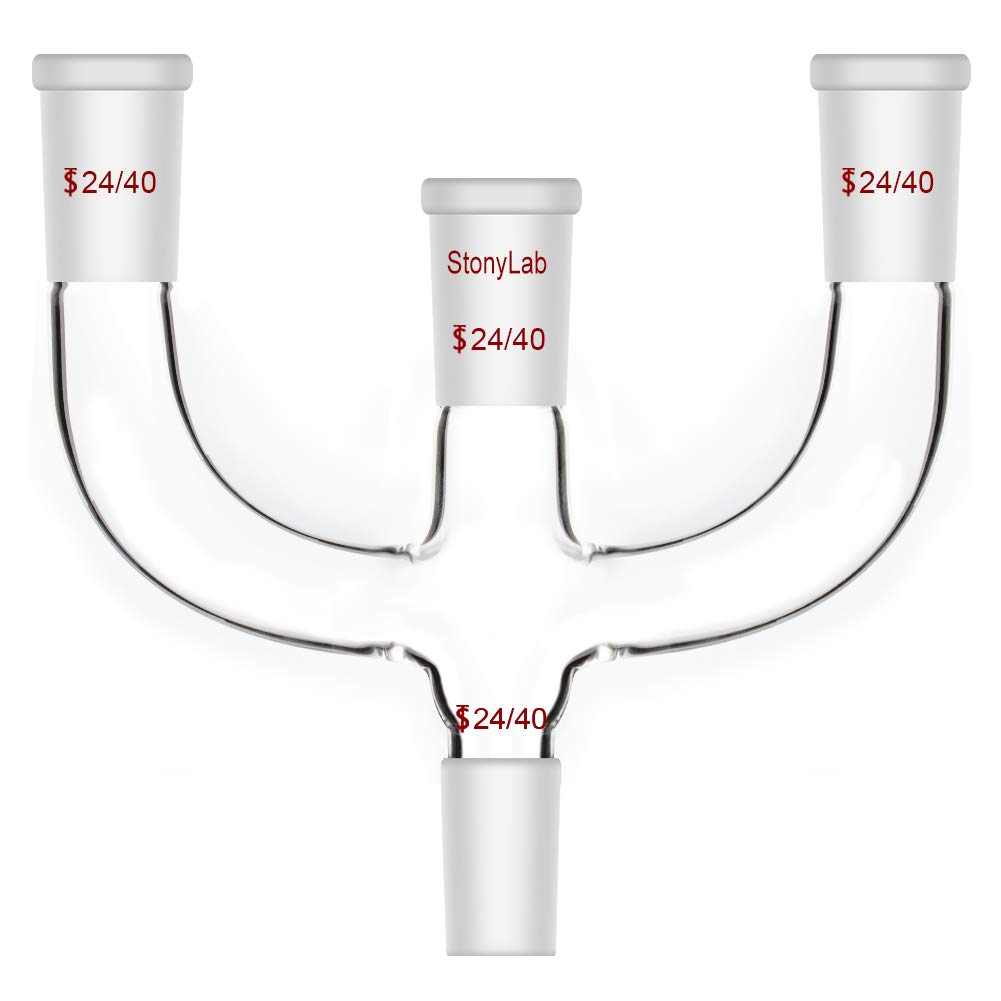 stonylab Adaptateur de Distillation Claisen à 4 Voies avec Joints 24/40 et Adaptateur de Raccordement pour Alimentation de Laboratoire