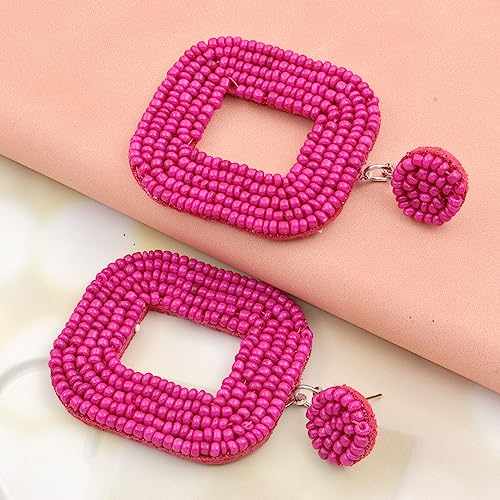 Brinco vazado com contas geométricas, sementes boêmias, para mulheres, meninas, multicoloridas, seme