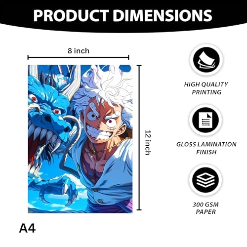 Image of ADRAIL STORE One Piece Anime Manga Poster, Zoro Character Design Wall Poster 3 Panal - A4 Size, 300 GSM, Wall Decor Posters Wall Art For Bedroom, Living room, Office, Dining Room,No Frame (Luffy-3)