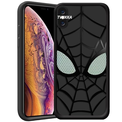 Image of Stylish Spider Back Case Cover Compatible for iPhone X /Xs | Spidey Face Mask Case | Soft Silicone | Camera & Full Body Protection | Shock Proof | (Black)