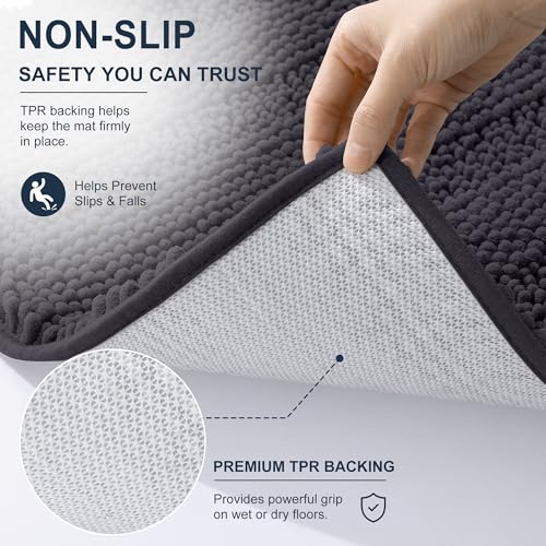 Image of Smiry Thick Chenille Large Bathroom Rugs 47x32, Extra Soft Absorbent Striped Bath Mat, Machine Washable, Rubber Backing, Bath Rugs for Bathroom, Tub & Shower, Home Decor Accessories, Dark Grey